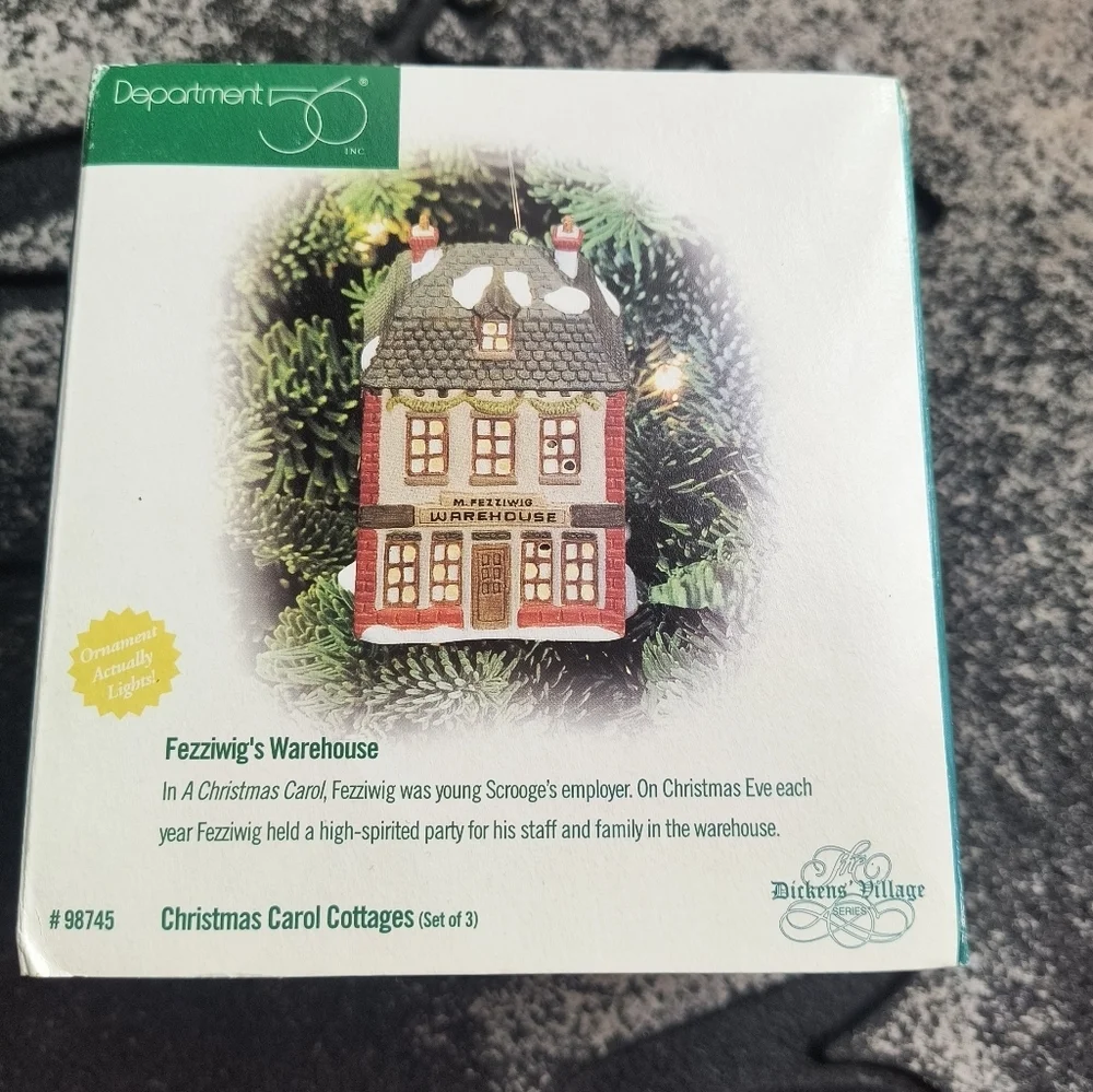 Dept 56 Fezziwigs Warehouse Lighted Ornament Christmas Carol Cottages 98745